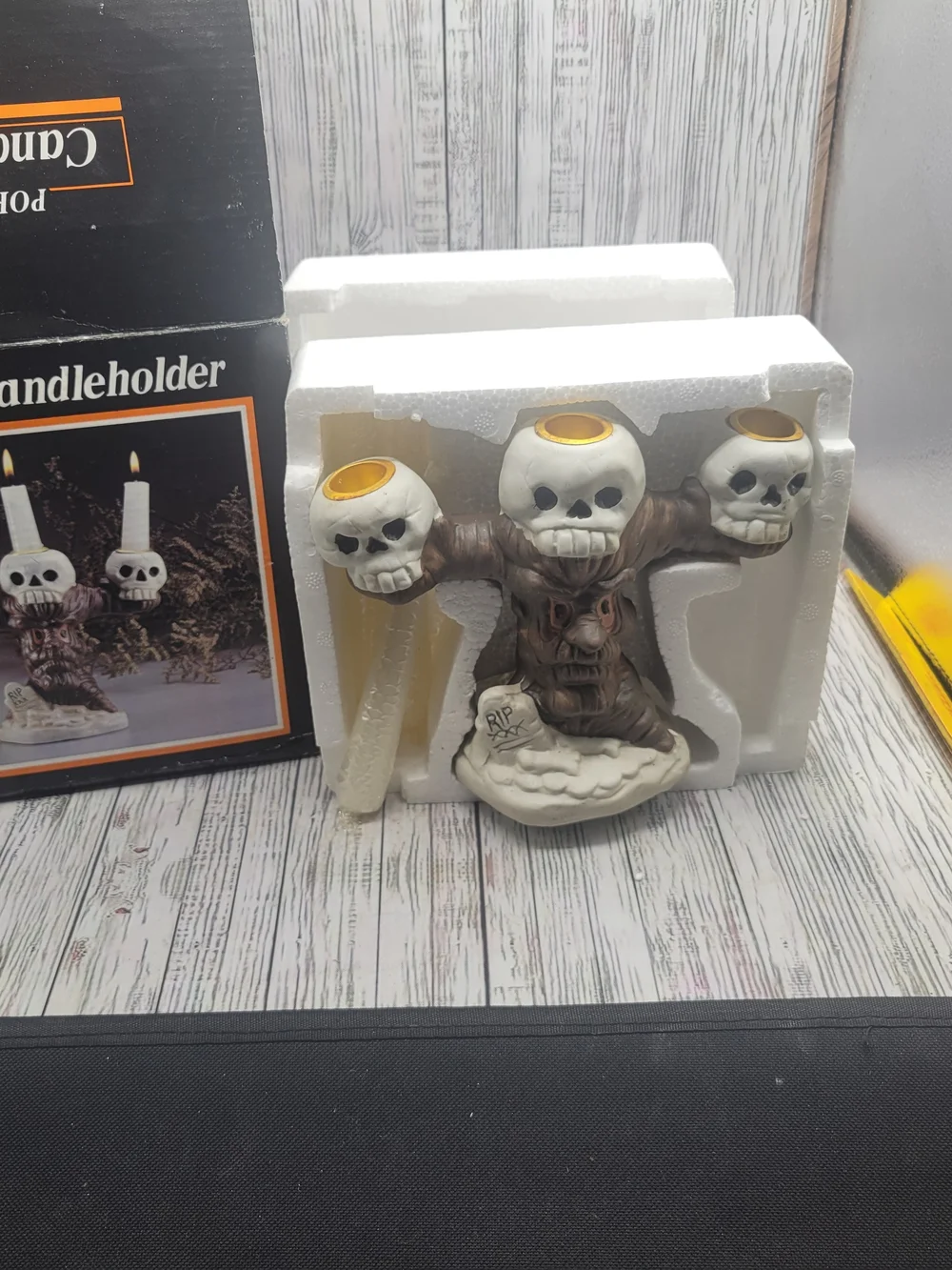 Skull Tree Triple Candle Holder - Vintage New Old Stock With Box